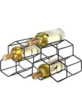 Countertop Wine Rack Holds 9 Bottles Black Metal 2-Tier Tabletop Freestanding